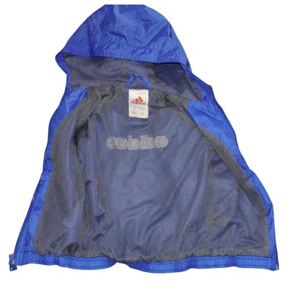 Vintage Adidas Kids Windbreaker Jacket Blue Gray Hooded Mesh Lined Size L - Picture 7 of 8